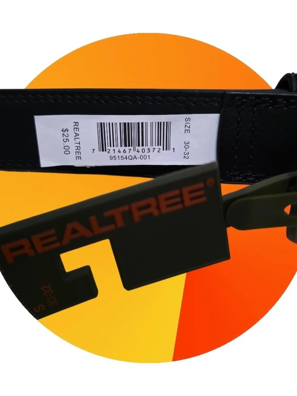 Realtree Black Leather Belt with Olive Rubber Logo Accent